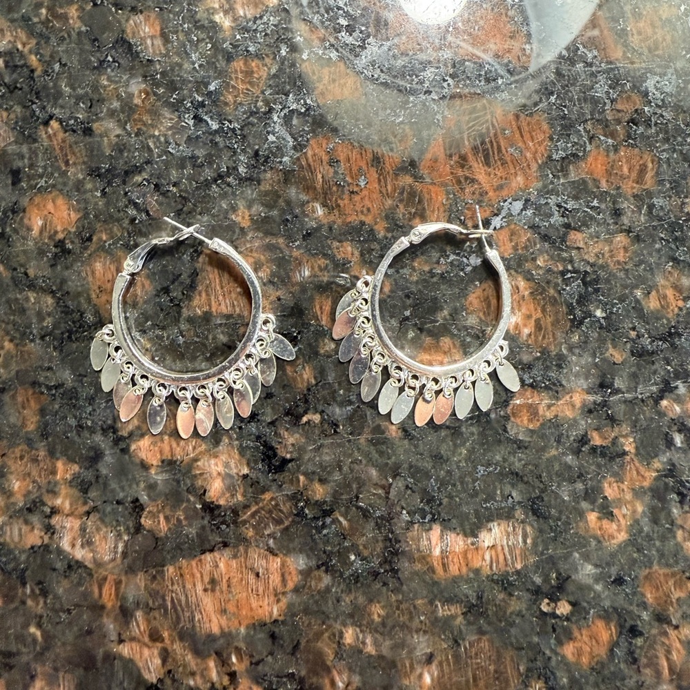 Silver Hoop Earrings with Dangle Charms